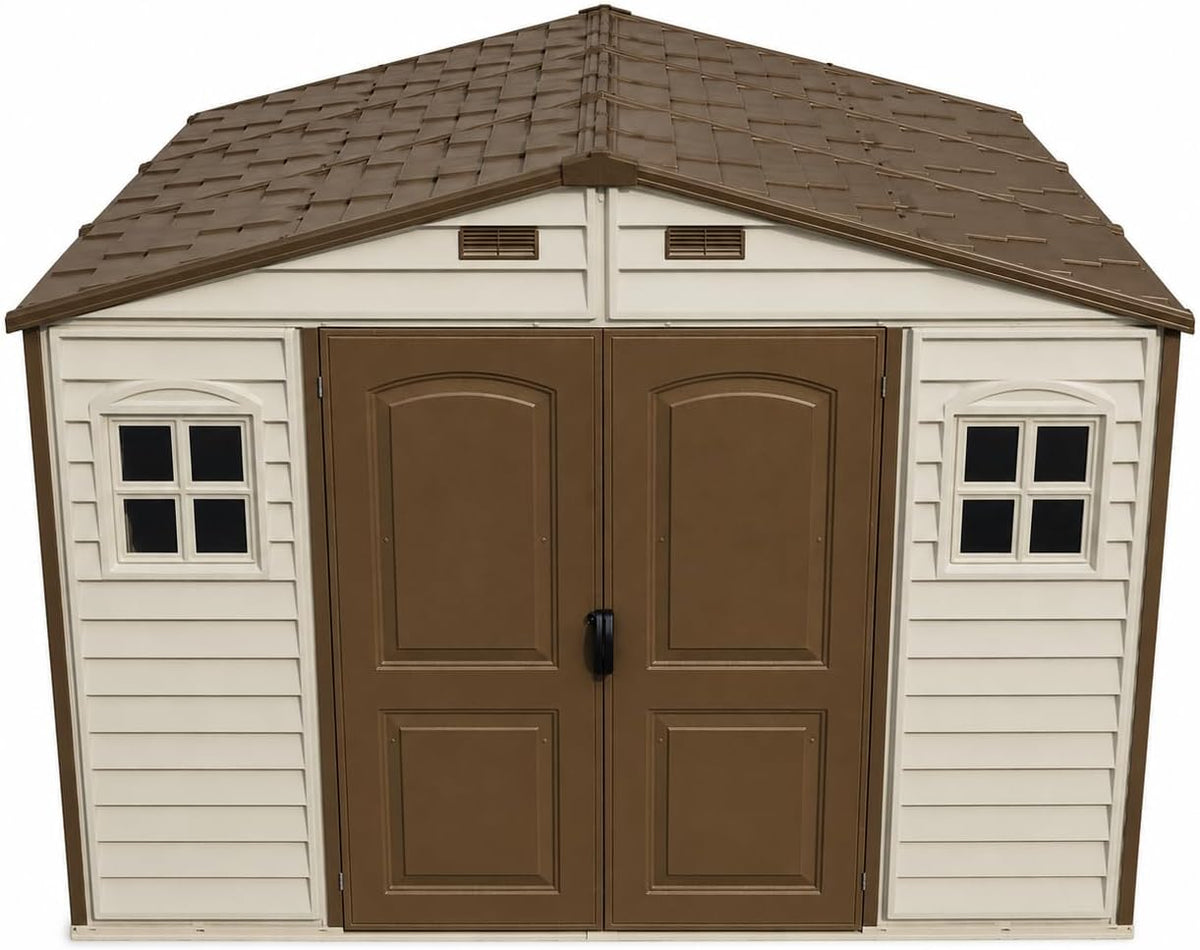 10 x 8 ft Outdoor Plastic Garden Storage Shed with Double Doors, Windows & Metal Foundation Kit – view 17
