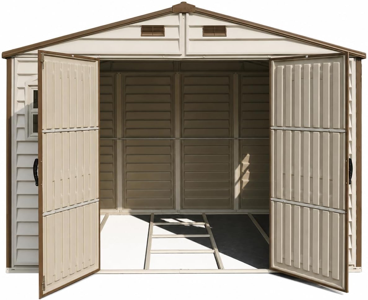 10 x 8 ft Outdoor Plastic Garden Storage Shed with Double Doors, Windows & Metal Foundation Kit – view 8