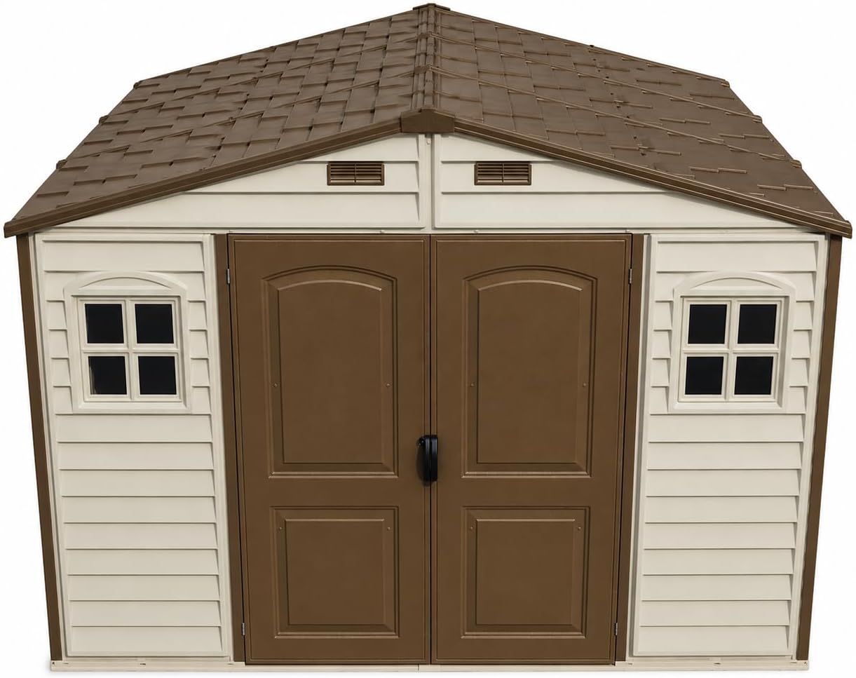 10 x 8 ft Outdoor Plastic Garden Storage Shed with Double Doors, Windows & Metal Foundation Kit – view 17