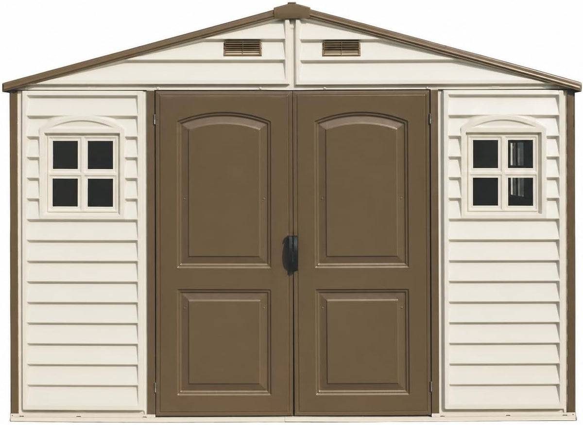 10 x 8 ft Outdoor Plastic Garden Storage Shed with Double Doors, Windows & Metal Foundation Kit – view 9