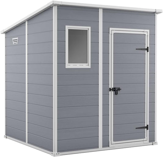 6 x 6 ft Outdoor Garden Storage Shed with Single Door, Window & Heavy-Duty Floor Panel