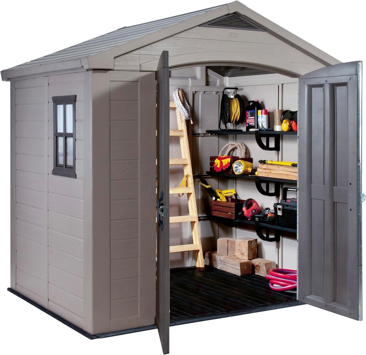 8 x 6 ft Outdoor Garden Storage Shed with Double Doors, Skylight, Window & Heavy-Duty Floor Panel – view 3