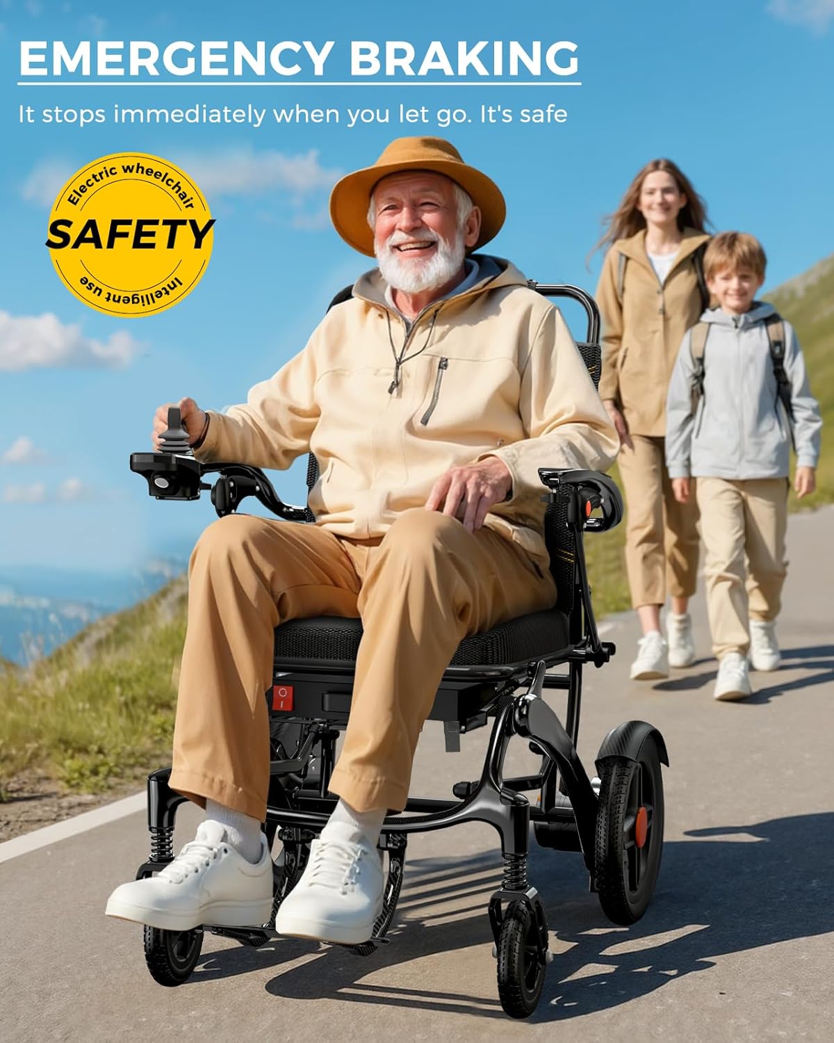Ultra Lightweight Foldable Electric Wheelchair - 18+ Mile Range, Carbon Fiber & Aluminum Frame, Portable All-Terrain Power Chair – view 3