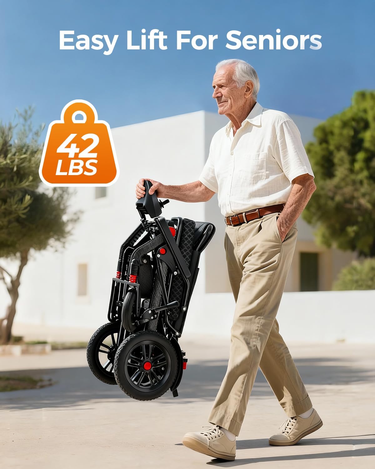 Lightweight Foldable Electric Wheelchair for Adults, 15.5 Mile Range, Dual 250W Motors, Removable 15Ah Battery – view 7