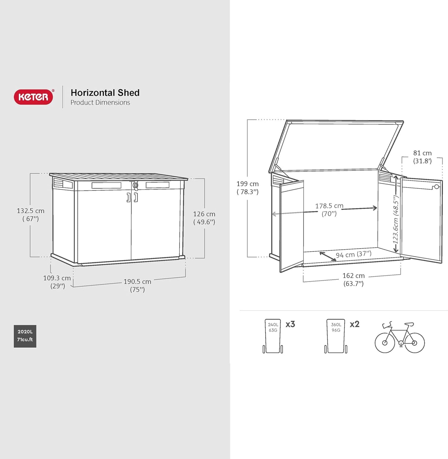 Horizontal Storage Shed with Hydraulic Lid, Double Doors & Lockable Design – view 8