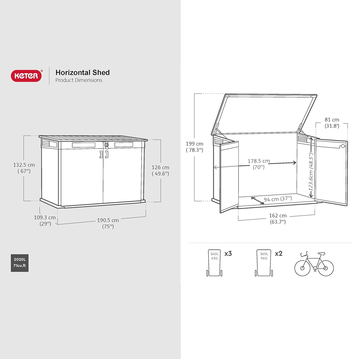 Horizontal Storage Shed with Hydraulic Lid, Double Doors & Lockable Design – view 8