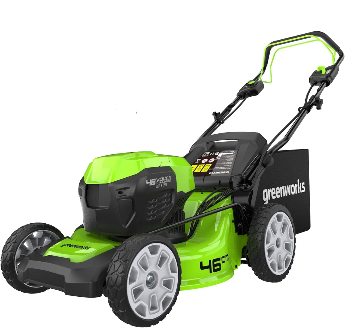 48V Cordless Self-Propelled Lawn Mower with 46cm Cutting Width, 55L Grass Bag, 2 x 4Ah Batteries