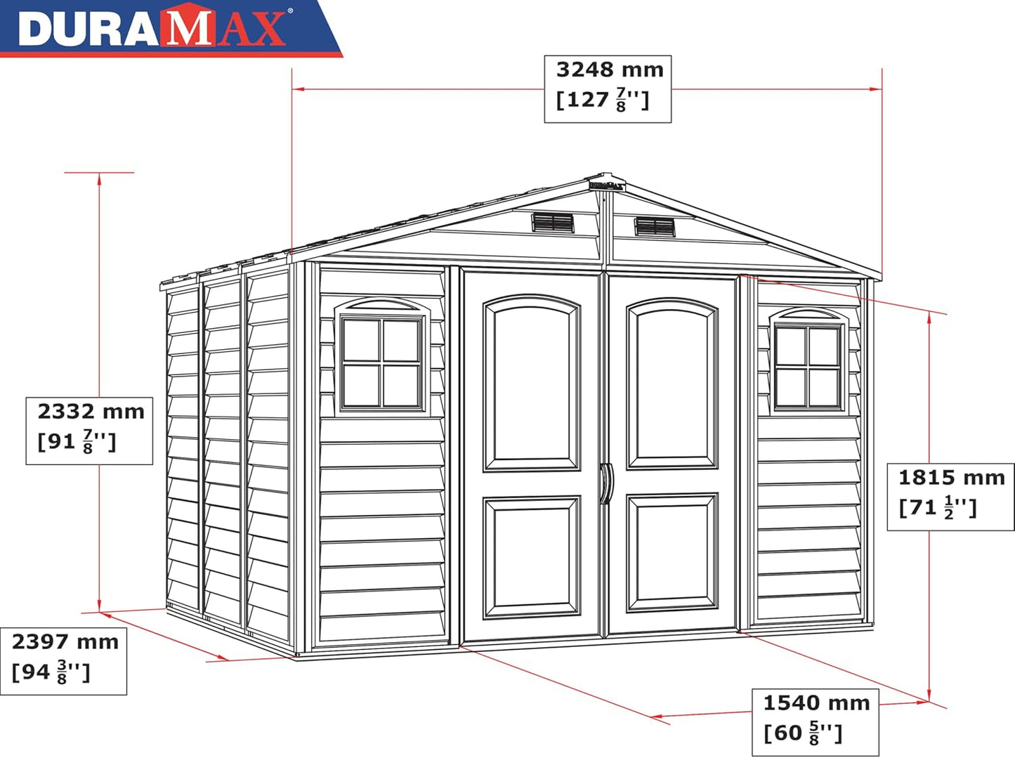 10 x 8 ft Outdoor Plastic Garden Storage Shed with Double Doors, Windows & Metal Foundation Kit – view 7