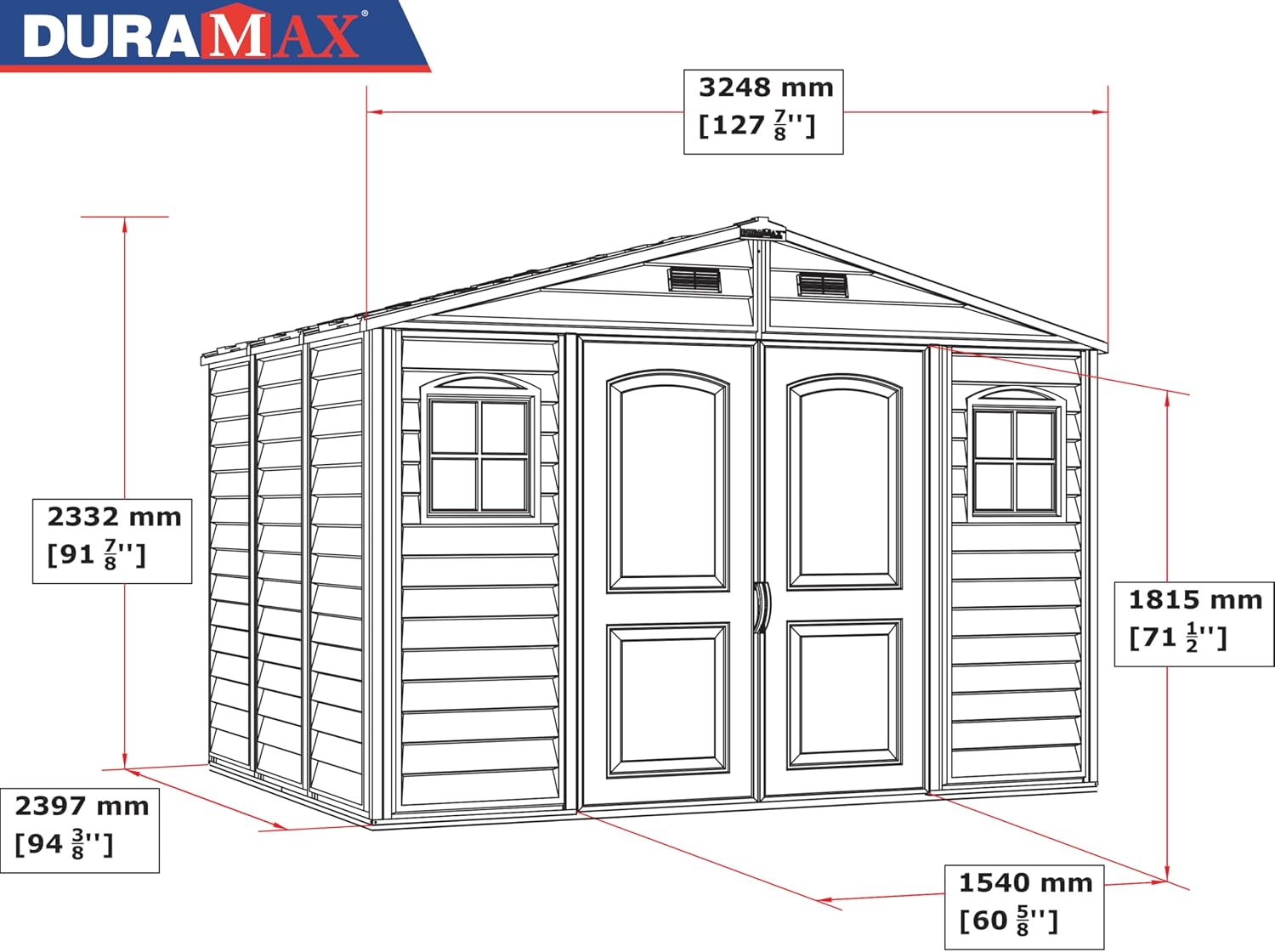 10 x 8 ft Outdoor Plastic Garden Storage Shed with Double Doors, Windows & Metal Foundation Kit – view 7