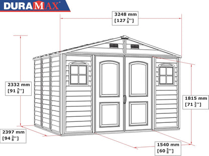 10 x 8 ft Outdoor Plastic Garden Storage Shed with Double Doors, Windows & Metal Foundation Kit – view 7