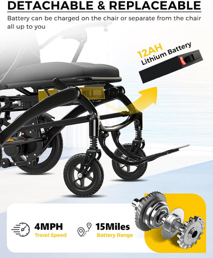 Ultra Lightweight Foldable Electric Wheelchair - 18+ Mile Range, Carbon Fiber & Aluminum Frame, Portable All-Terrain Power Chair – view 4