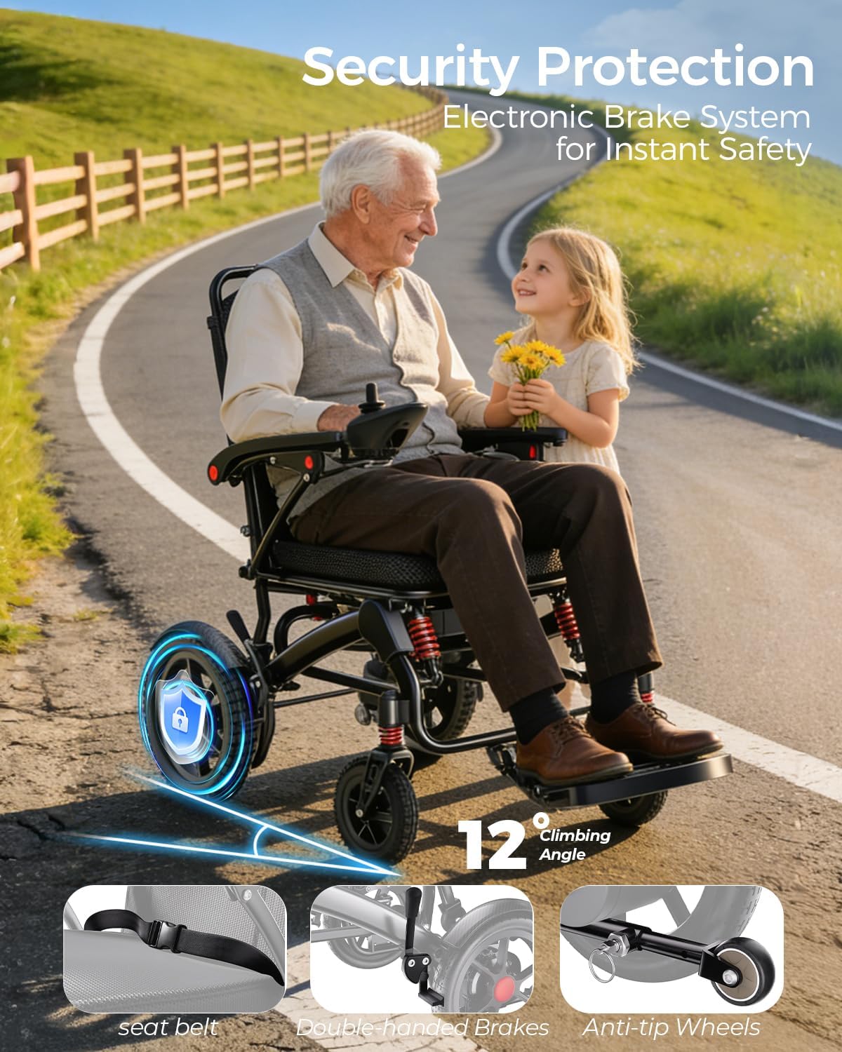 Ultra Lightweight Foldable Electric Wheelchair for Adults, 25 Mile Range, Portable All-Terrain Power Chair with 360° Joystick – view 9