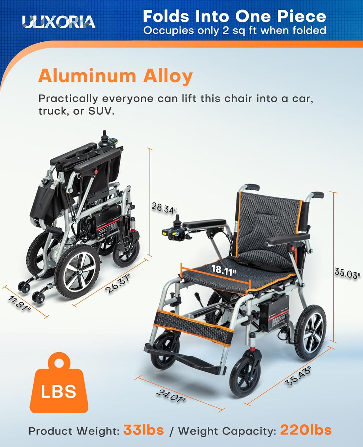 Ultra Lightweight Foldable Electric Wheelchair for Adults, 33 lb Portable Power Chair – view 6