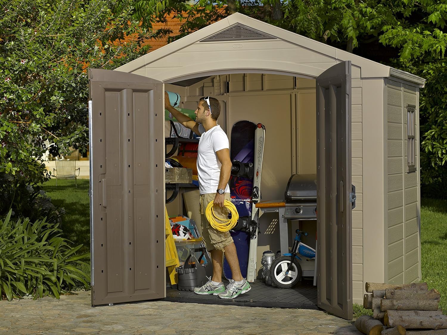 8 x 6 ft Outdoor Garden Storage Shed with Double Doors, Skylight, Window & Heavy-Duty Floor Panel – view 9