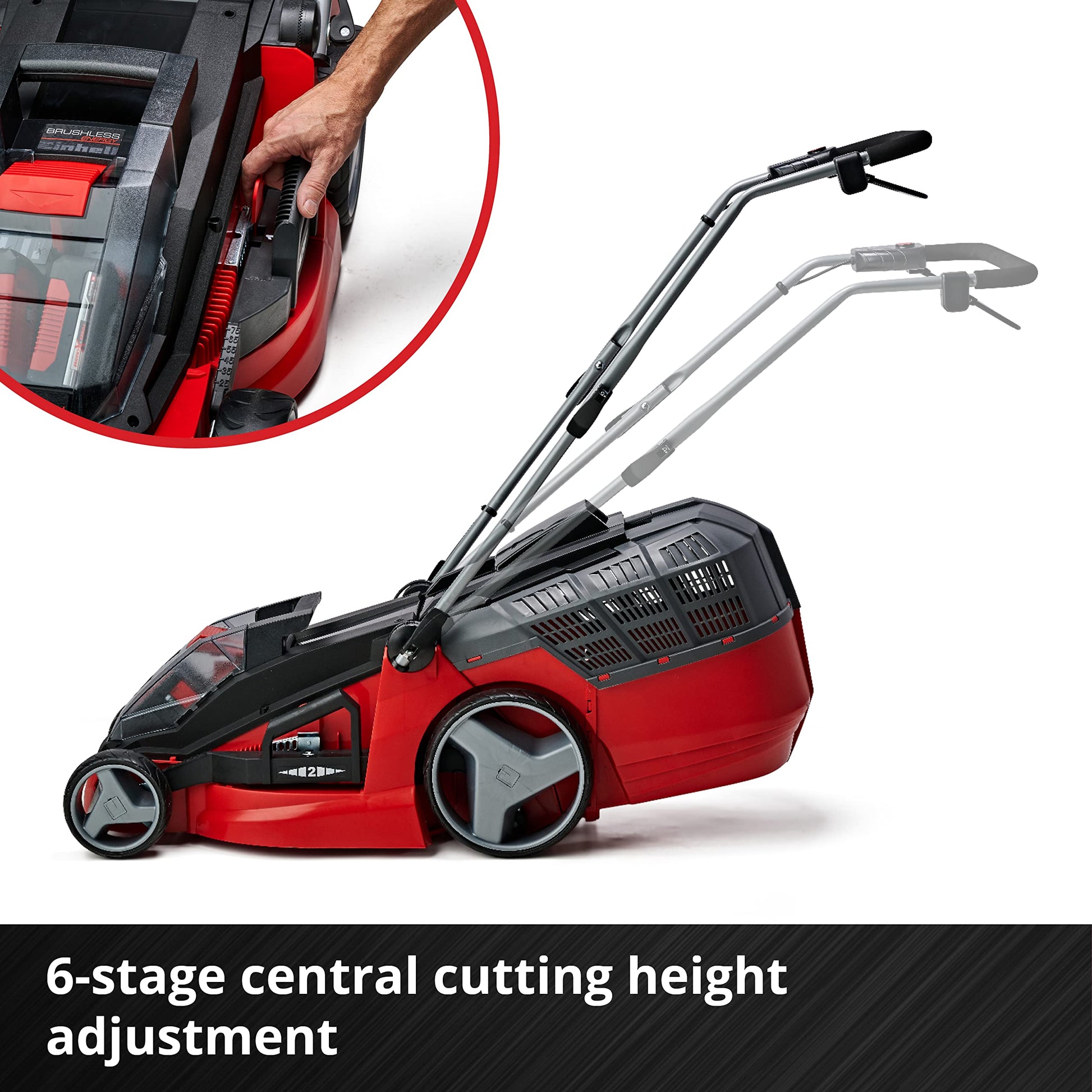 36V Cordless Brushless Lawn Mower, 43cm Cutting Width, 2×4Ah Batteries, 2 Fast Chargers, 63L Grass Bag – view 8