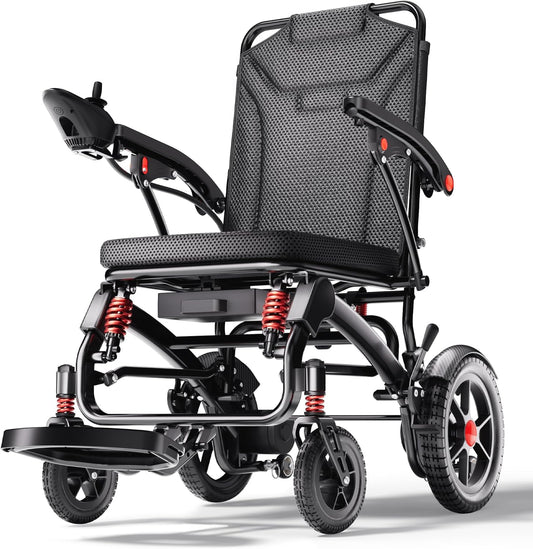 Ultra Lightweight Foldable Electric Wheelchair for Adults, 25 Mile Range, Portable All-Terrain Power Chair with 360° Joystick