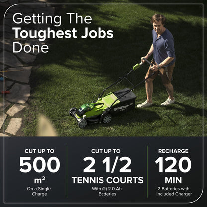 40V Cordless Lawn Mower, 35cm Cutting Width, 2×2Ah Batteries, Charger, 40L Grass Bag, 5 Cutting Heights – view 3