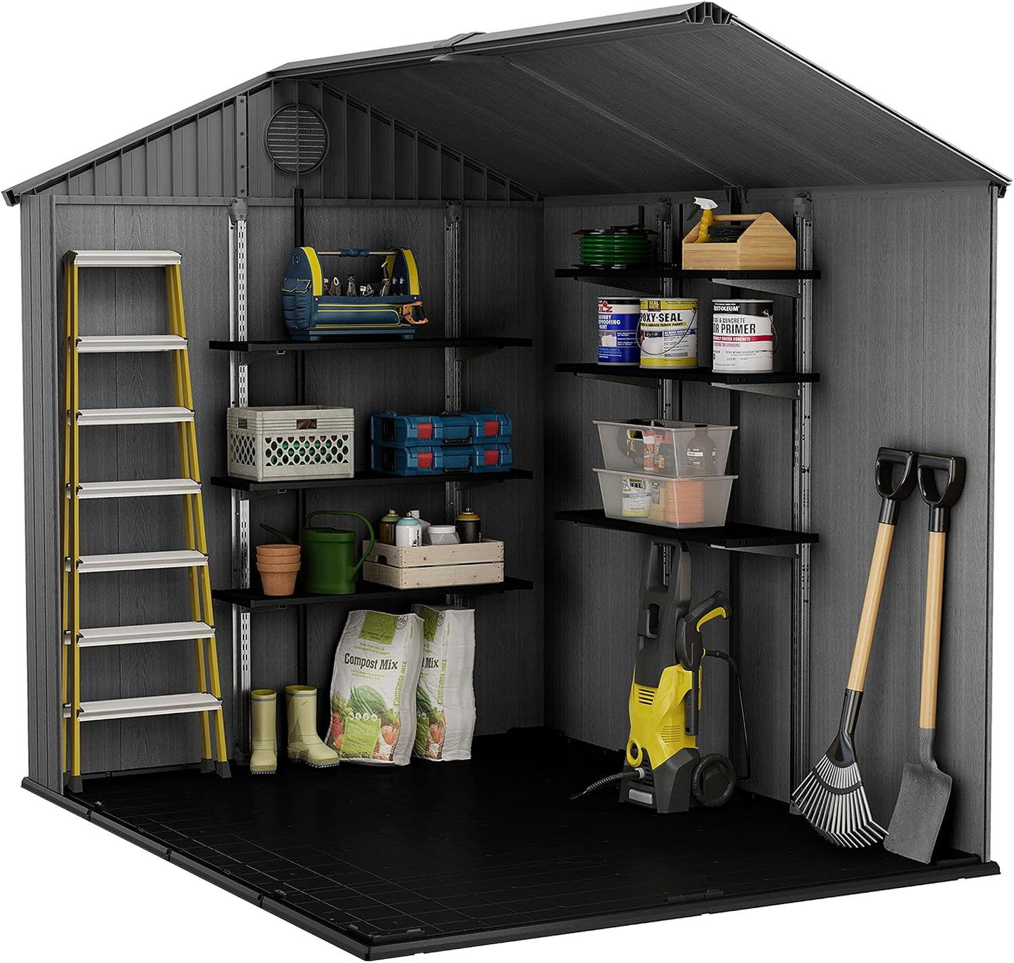 6 x 8 ft Outdoor Garden Storage Shed with Double Doors, Window & Heavy-Duty Floor Panel – view 8
