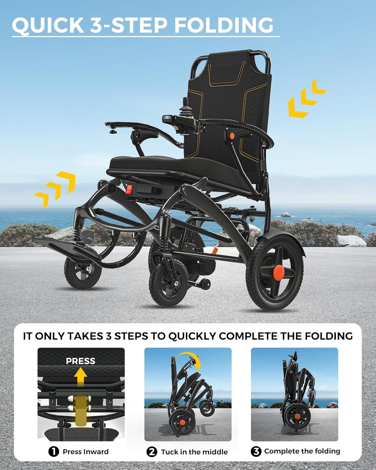 Ultra Lightweight Foldable Electric Wheelchair - 18+ Mile Range, Carbon Fiber & Aluminum Frame, Portable All-Terrain Power Chair – view 6