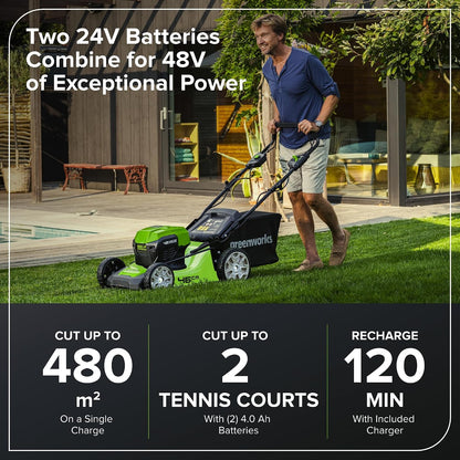 48V Cordless Self-Propelled Lawn Mower with 46cm Cutting Width, 55L Grass Bag, 2 x 4Ah Batteries – view 4