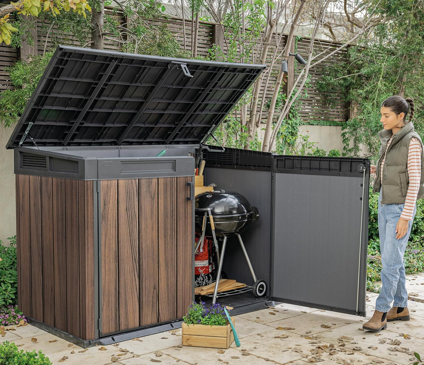 Horizontal Storage Shed with Hydraulic Lid, Double Doors & Lockable Design – view 6