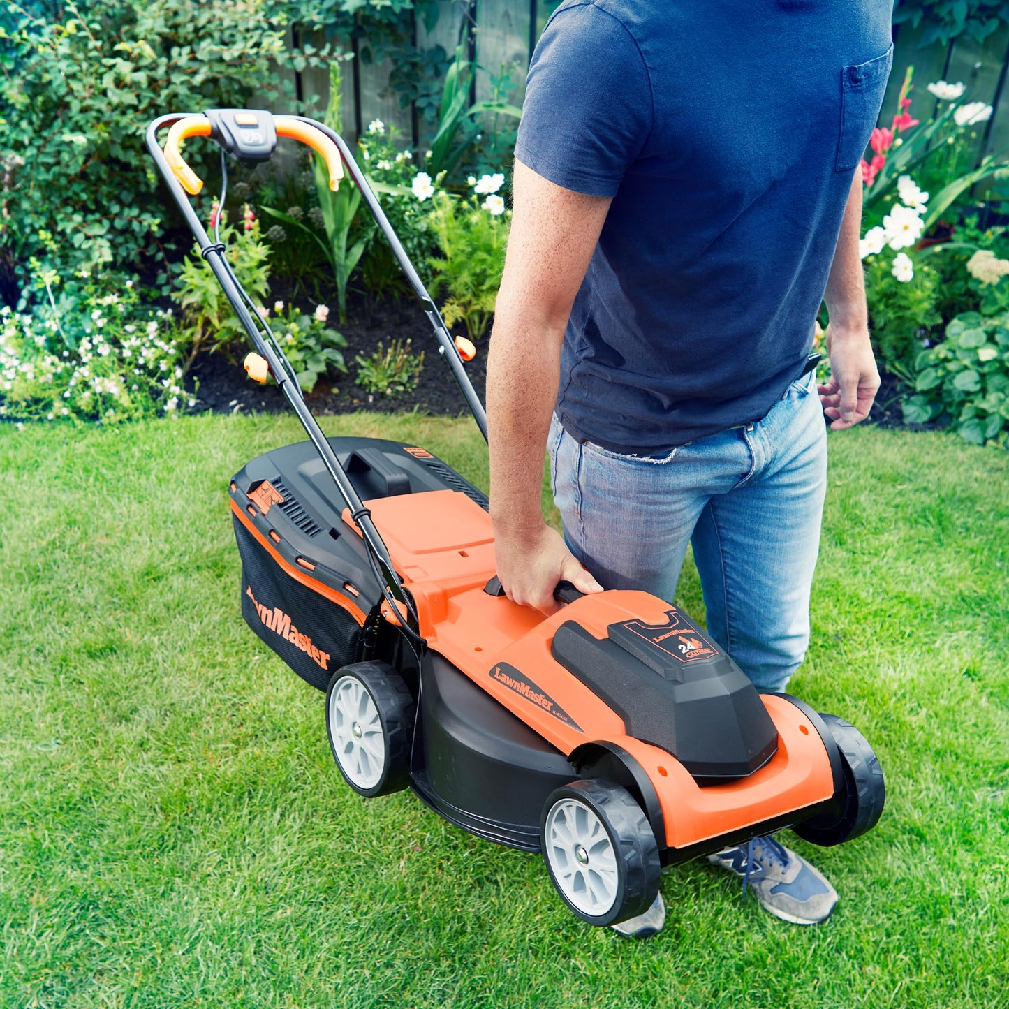 24V Cordless Lawn Mower, 34cm Cutting Width, 2×4Ah Batteries, Fast Charger, 32L Grass Box, 6 Cutting Heights – view 5