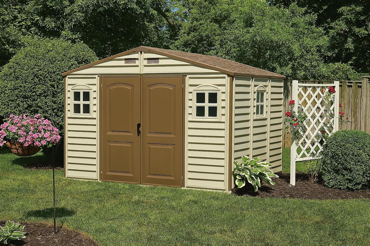 10 x 8 ft Outdoor Plastic Garden Storage Shed with Double Doors, Windows & Metal Foundation Kit – view 2