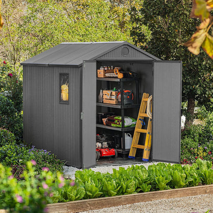 6 x 8 ft Outdoor Garden Storage Shed with Double Doors, Window & Heavy-Duty Floor Panel – view 2