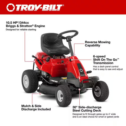 30-Inch Gas Rear Engine Riding Lawn Mower with 10.5 HP Engine, 6-Speed Manual Drive – view 2